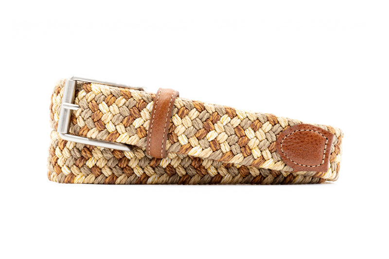 Como Braided Italian Linen and Elastic Belt - Khaki Multi