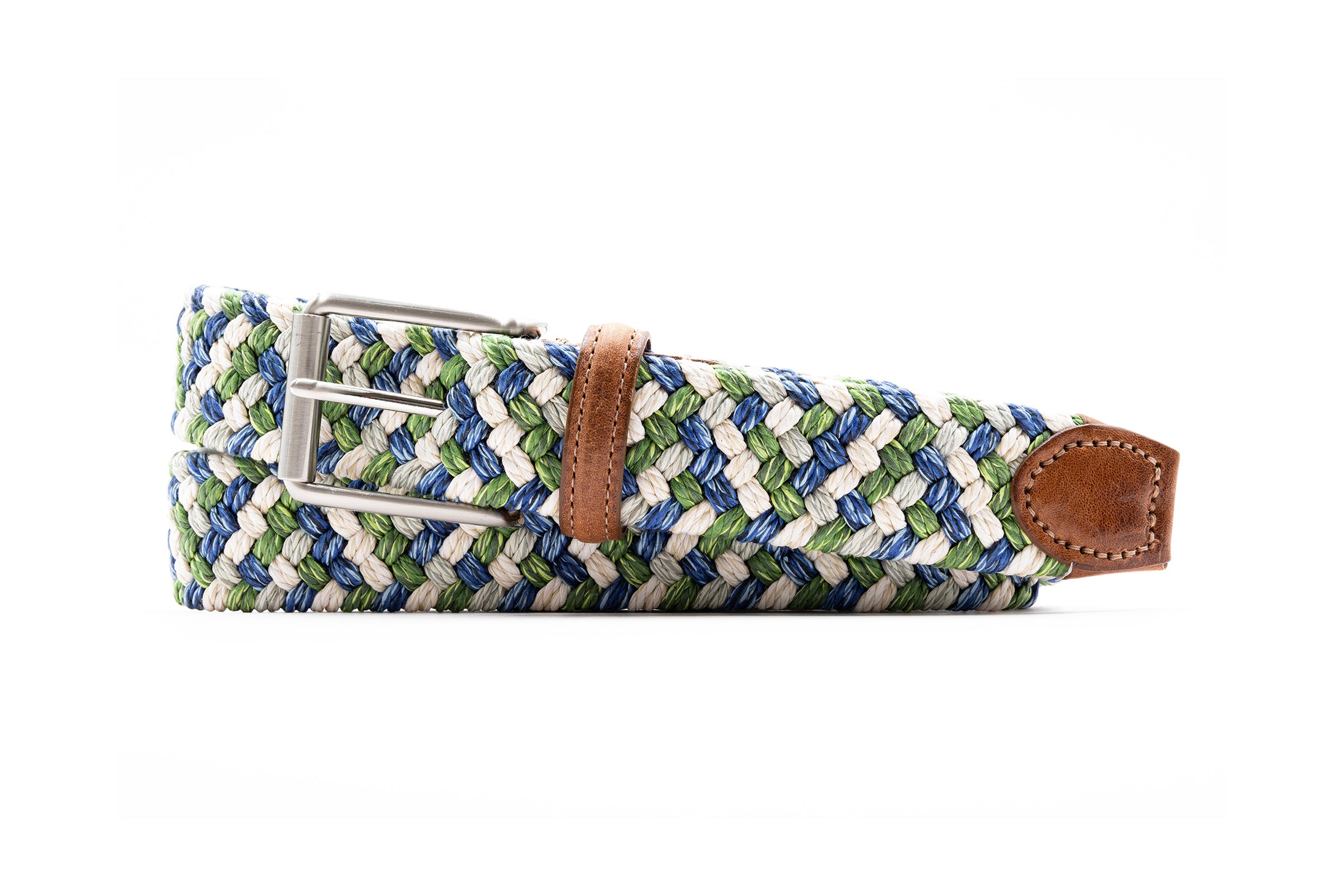 Como Braided Italian Linen and Elastic Belt - Kiwi Multi