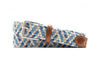 Como Braided Italian Linen and Elastic Belt - Tropical Blue Multi with Bridle Leather Trim