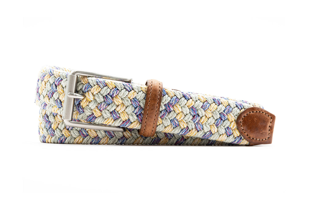 Como Braided Italian Linen and Elastic Belt - Berry Multi with Bridle Leather Trim