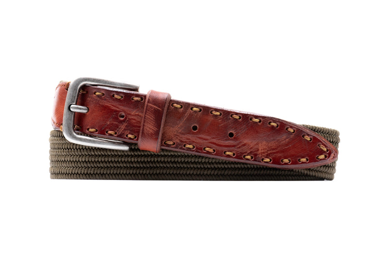 Artisan Braid Italian Cotton and Rayon Elastic Belt - Olive
