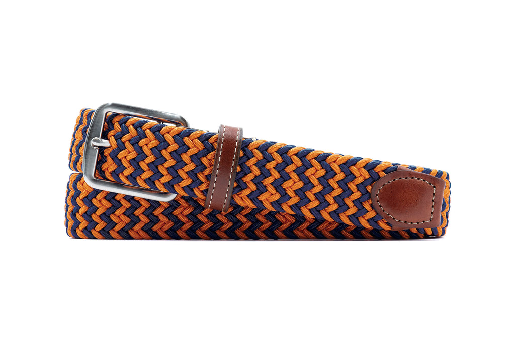 Collegiate Newport Woven Italian Rayon Elastic Belt - Navy/Orange