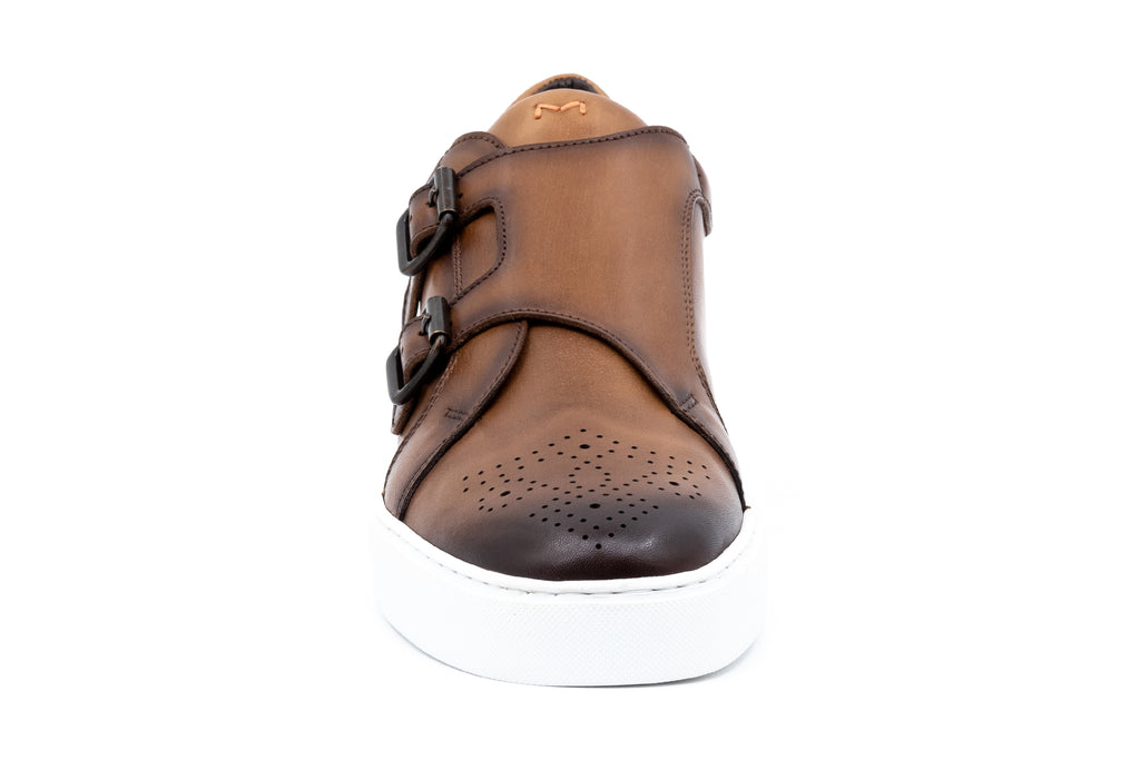 Lorenzo Calf Skin Double Monk Sneakers - Pecan