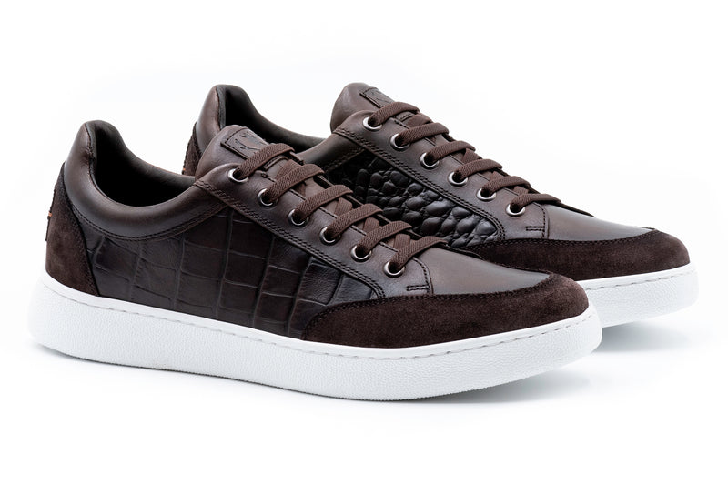 Carson Alligator Grain Sneakers - Walnut