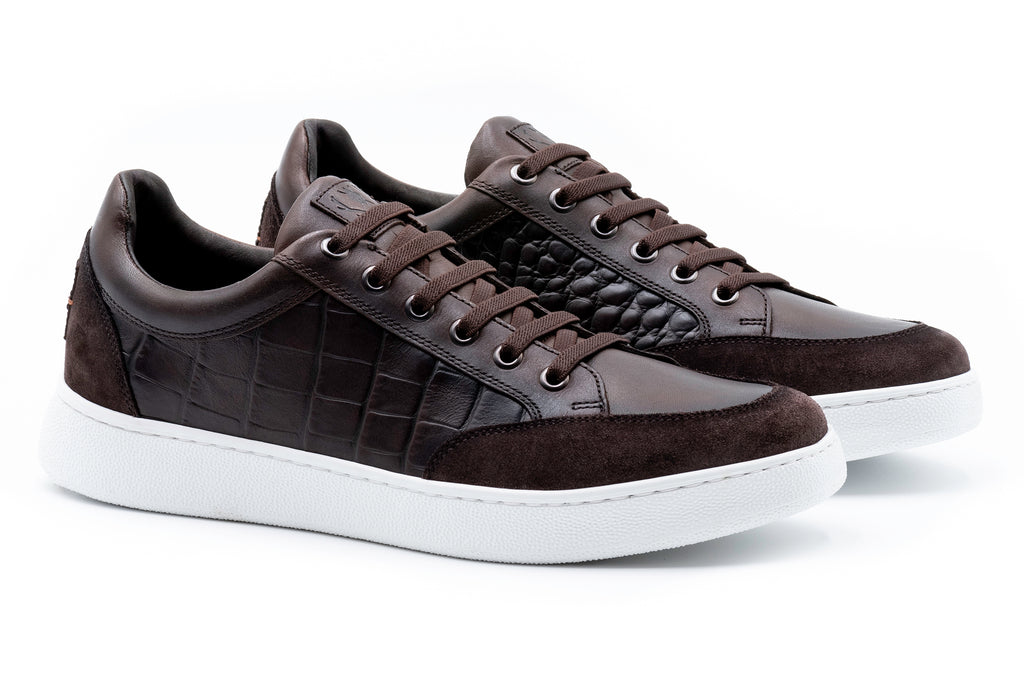 Carson Alligator Grain Sneakers - Walnut