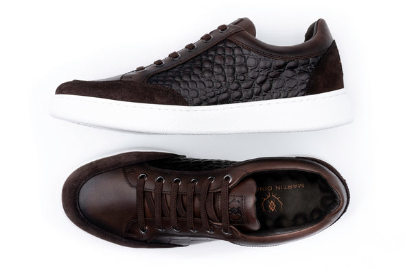 Carson Alligator Grain Sneakers - Walnut