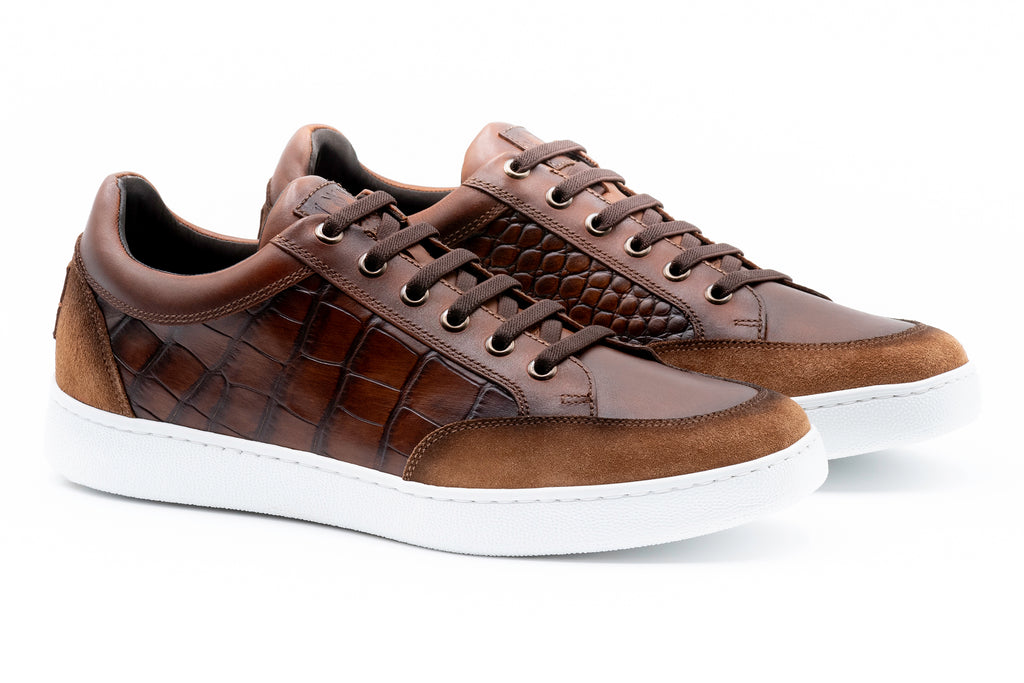 Carson Alligator Grain Sneakers - Pecan