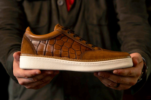 Carson Alligator Grain Sneakers - Pecan