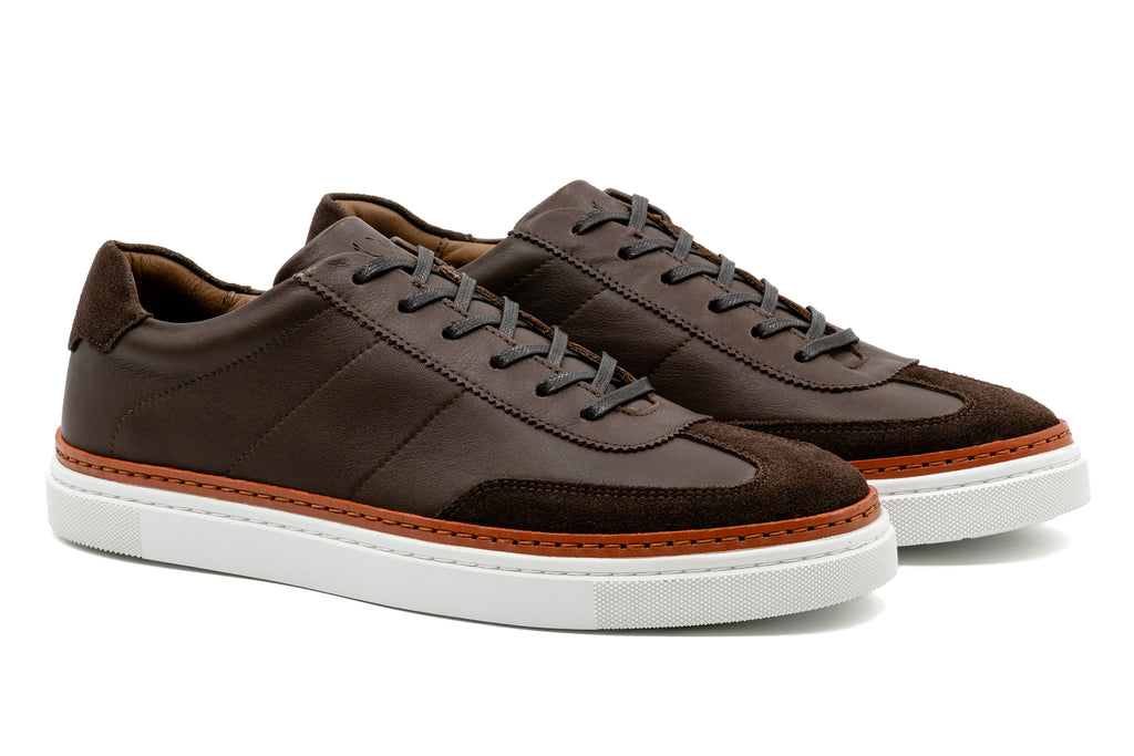 Hudson Tumbled Glove Leather Sneakers - Walnut