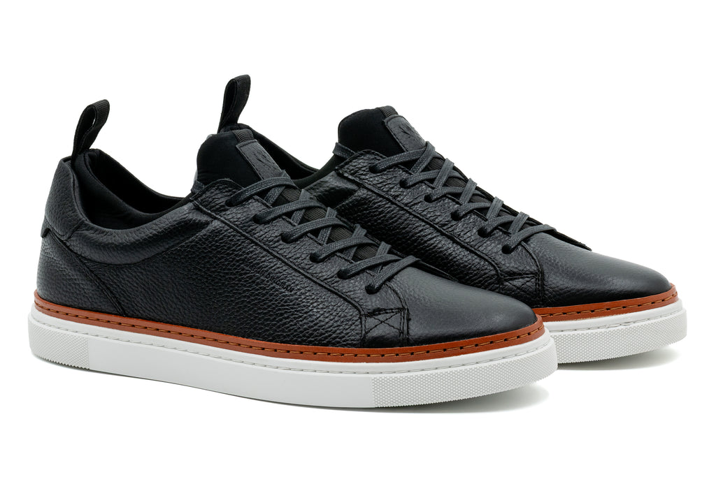 Harrison Tumbled Saddle Leather Sneakers - Black