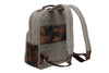 Back View of Woodland Quilted Oxford Canvas Backpack - Stone with Camo Saddle Leather Trim