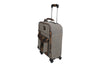 Front Side View of Woodland Quilted Oxford Canvas Trolley - Stone with Camo Saddle Leather Trim with Telescoping Handle Extended