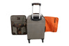 Back View of Woodland Quilted Oxford Canvas Trolley - Stone with Camo Saddle Leather Trim with front pocket open