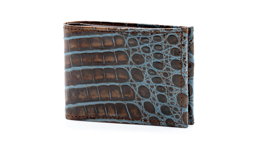 Jayden Hand Finished Glazed Genuine Crocodile Leather Billfold - Brown/Blue