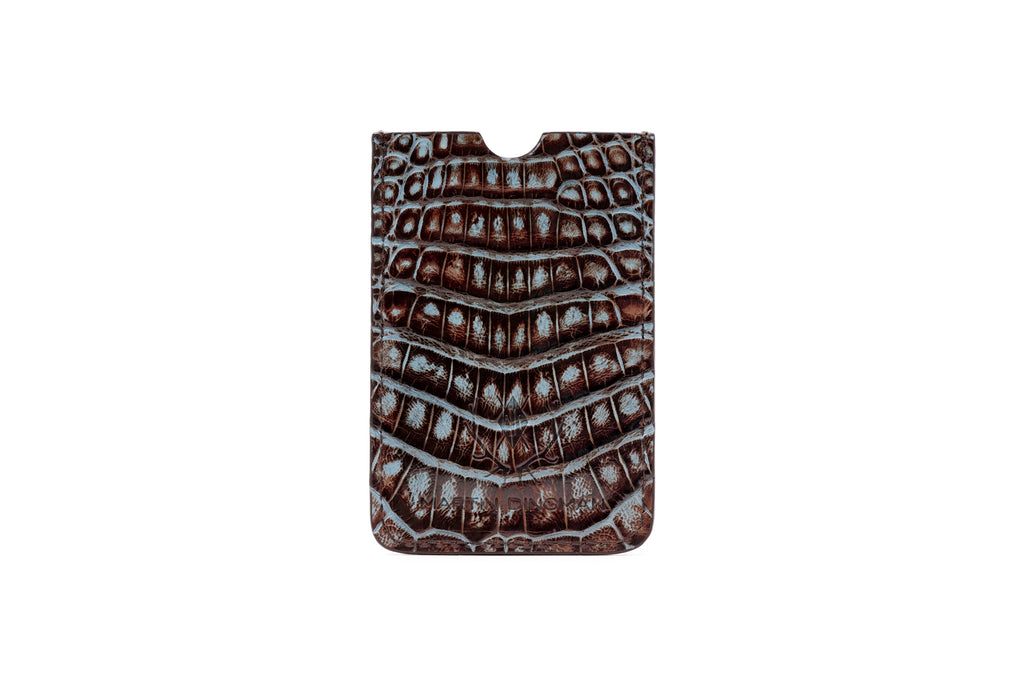 Jayden Genuine Crocodile Pull Tab Card Case - Brown/Blue