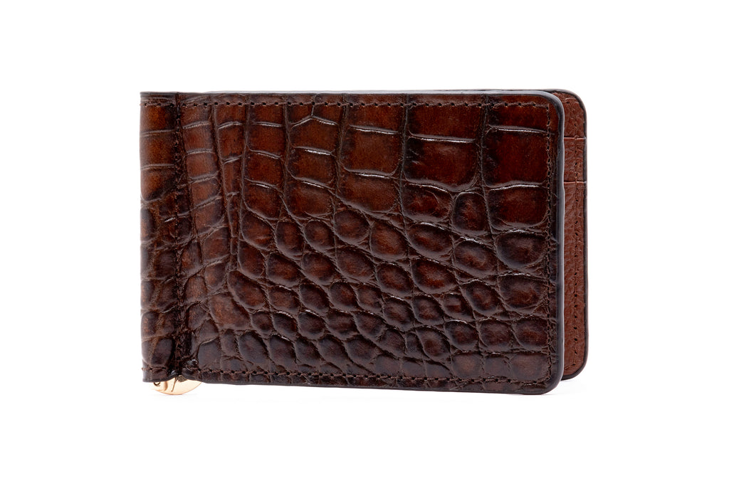 Anthony Alligator Grain Credit Card Money Clip - Brown