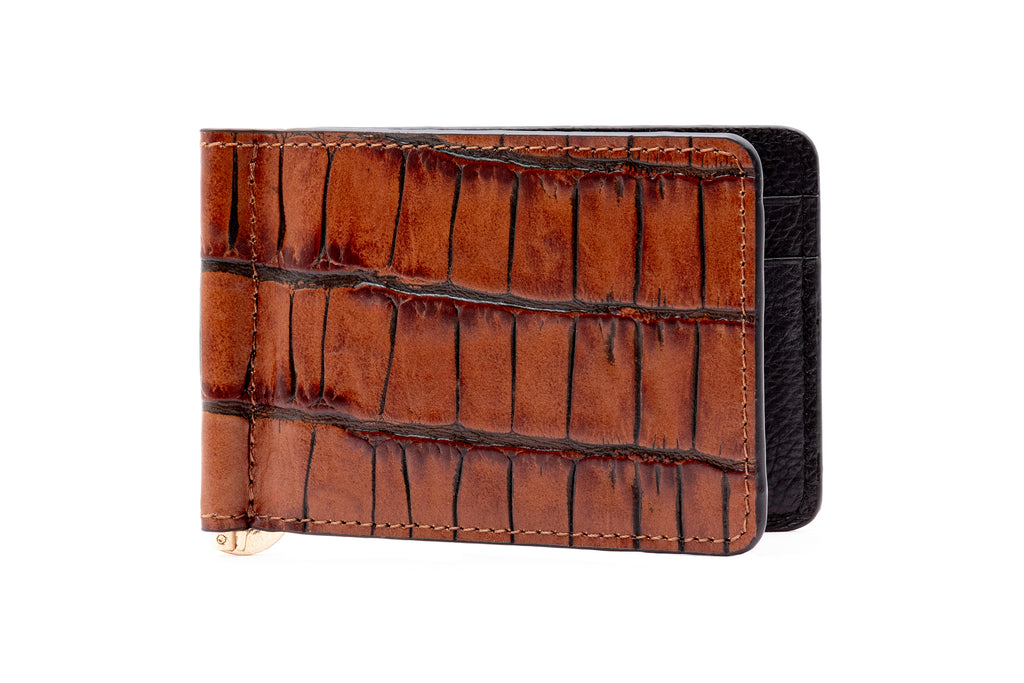 Anthony Alligator Grain Credit Card Money Clip - Chestnut