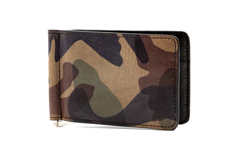 Hemingway Italian Saddle Leather CC Moneyclip - Grey Camo