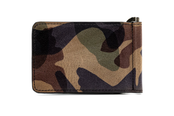 Hemingway Italian Saddle Leather CC Moneyclip - Grey Camo