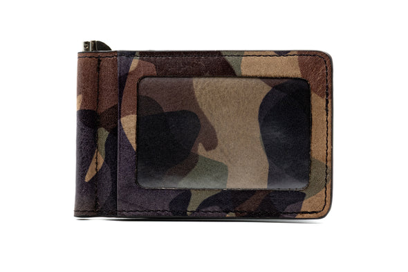 Hemingway Italian Saddle Leather CC Moneyclip - Grey Camo