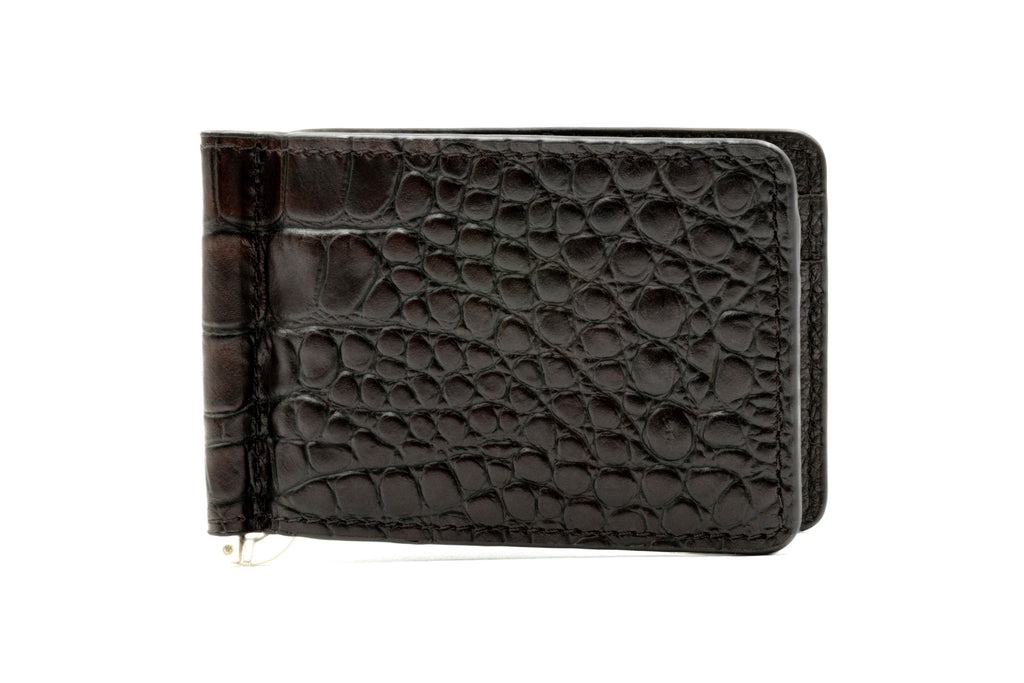 Bill Alligator Grain CC Money Clip - Walnut