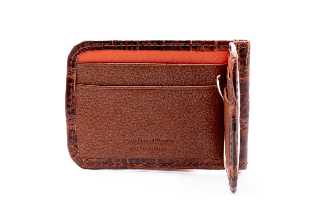 Jefferson American Alligator Credit Card Money Clip - Chestnut