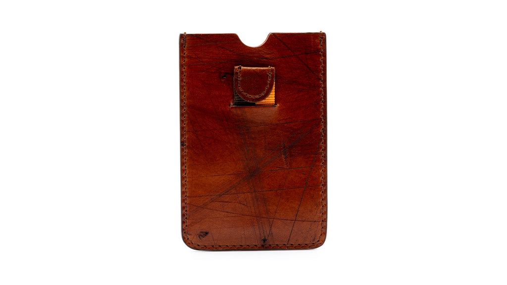Artisan Hand Finished italian Saddle Leather Pull Tab Card Case - Antique Chestnut