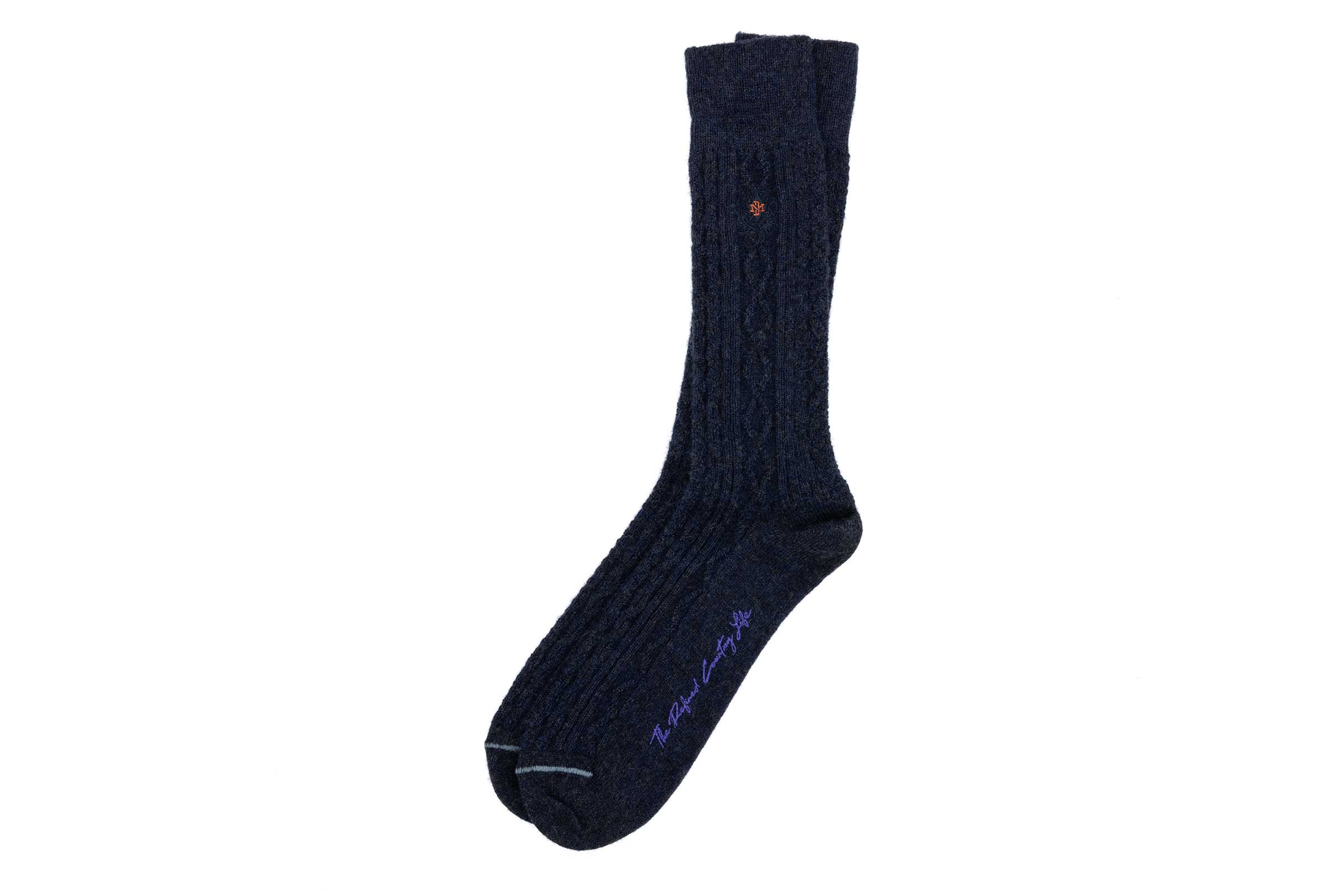 Cashmere Cable Andean Alpaca Socks - Navy