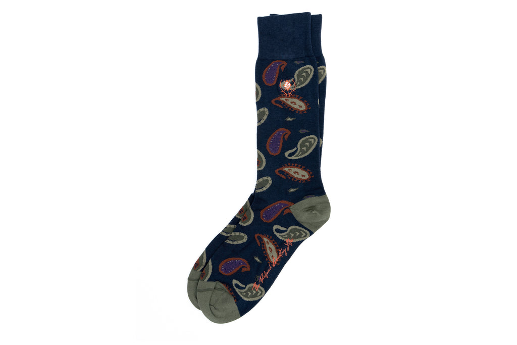 Paisley Peruvian Pima Cotton Socks - Navy