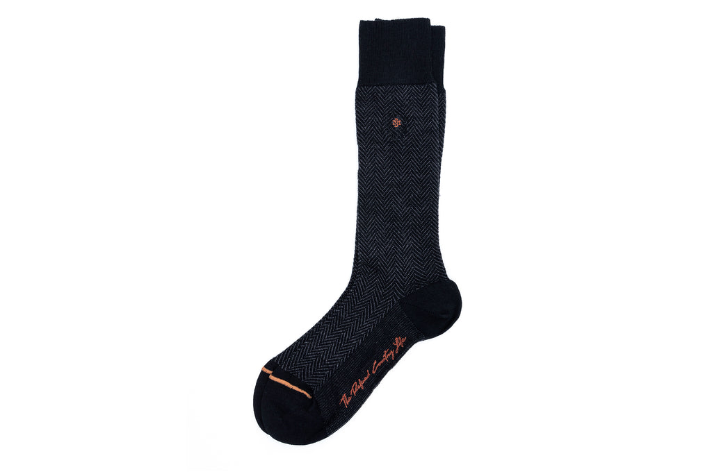 Herringbone Merino Wool Peruvian Pima Cotton Socks - Black