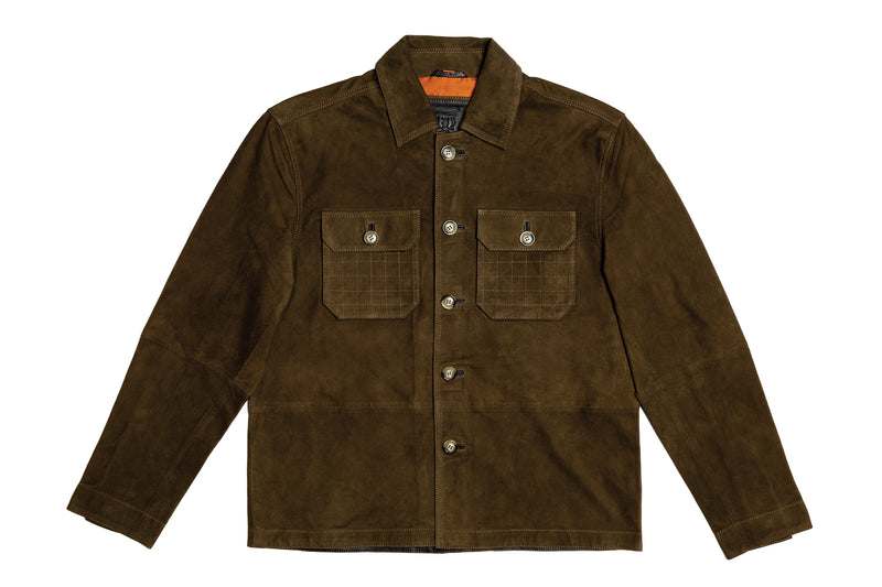 Yorkshire Lightweight Goat Suede Shirt Jacket-Olive