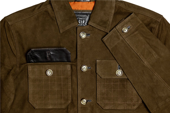 Yorkshire Lightweight Goat Suede Shirt Jacket-Olive