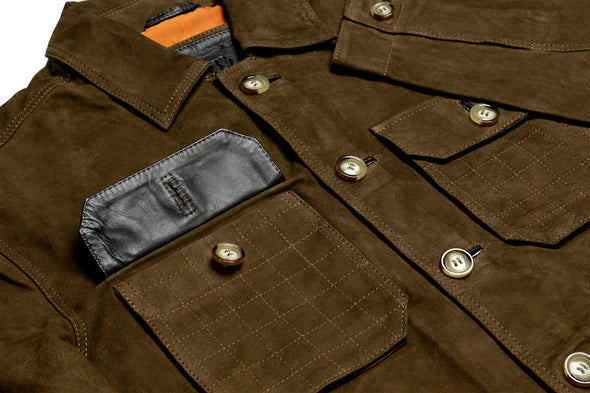 Yorkshire Lightweight Goat Suede Shirt Jacket-Olive