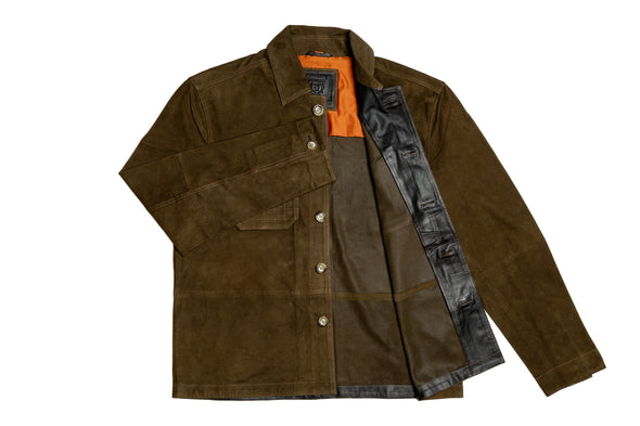 Yorkshire Lightweight Goat Suede Shirt Jacket-Olive