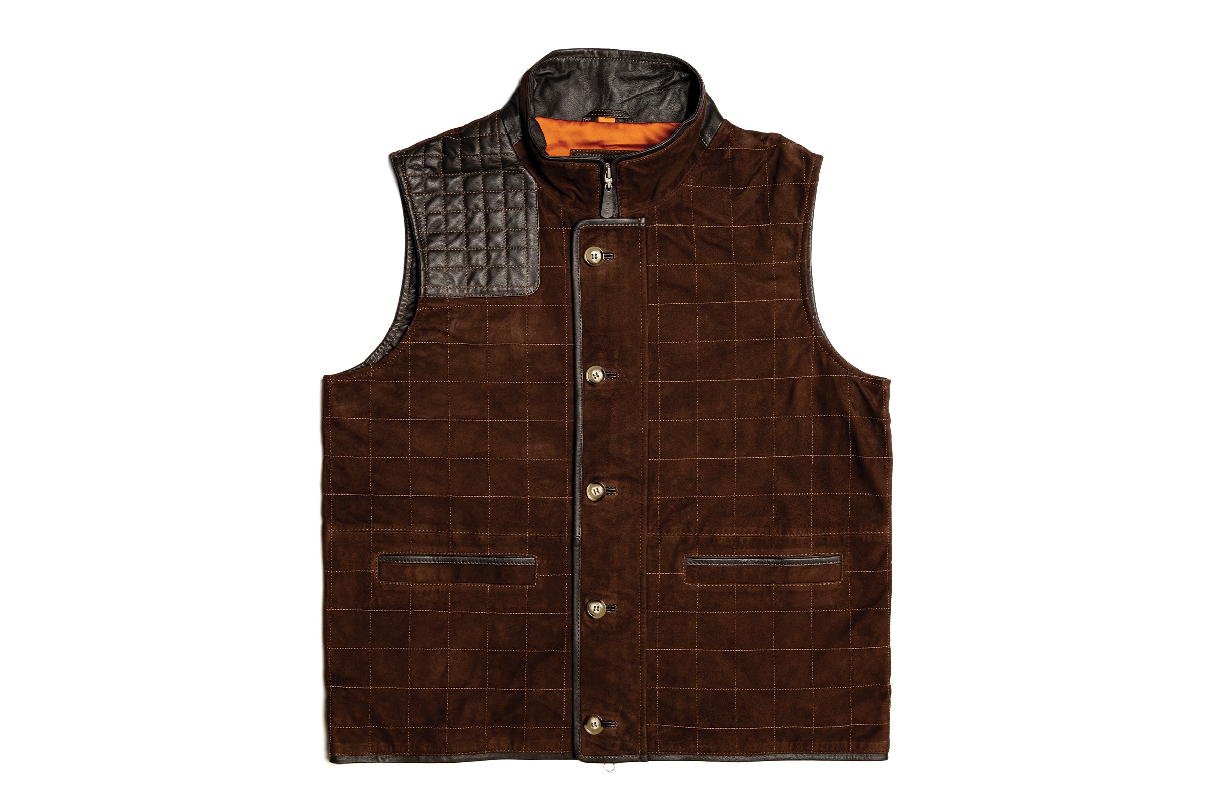Northumberland Lightweight Goat Suede Vest - Walnut | Martin Dingman