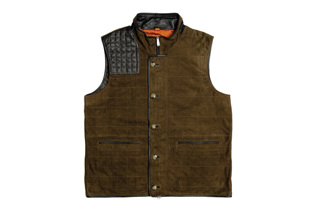 Northumberland Lightweight Goat Suede Vest - Olive