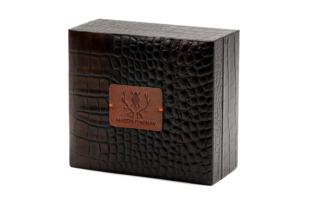 Sarasota Hand Finished Alligator Grain Eyeglass Valet - Brown