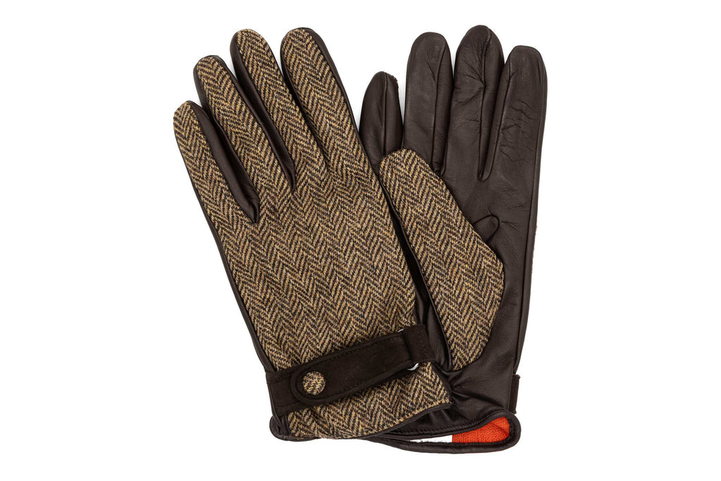 Herringbone Sport Italian Lamb and Wool Gloves - Walnut/Herringbone