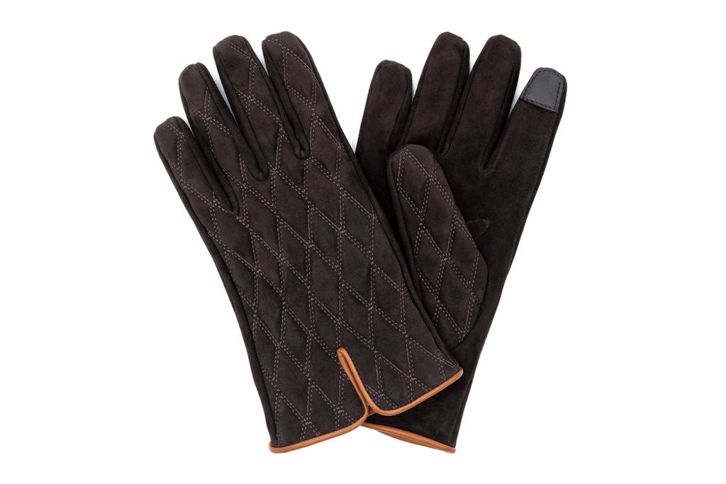 Quilted Italian Lamb Suede Gloves - Espresso