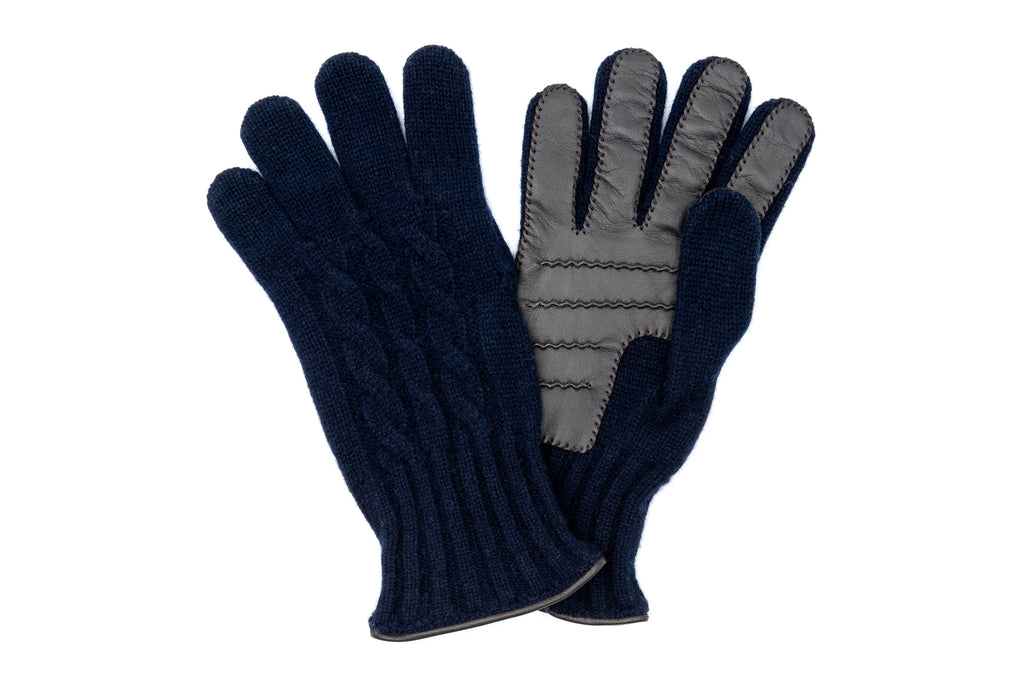 Cashmere Cable Lamb Gloves - Navy