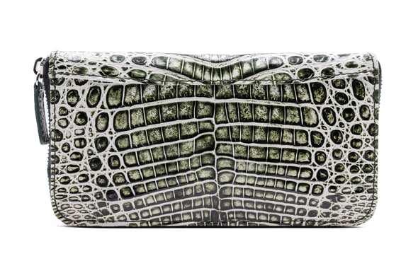 Victoria Genuine Crocodile Women's Wallet - Green/White