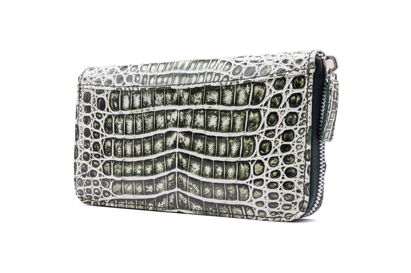 Victoria Genuine Crocodile Women's Wallet - Green/White