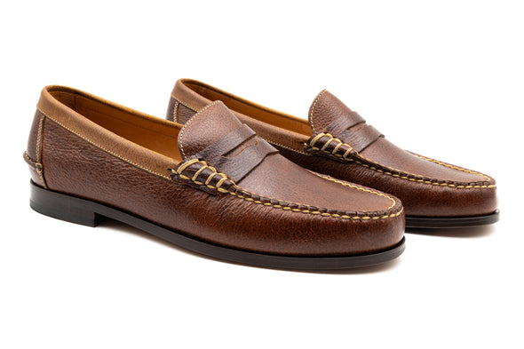 All American Pebble Grain Water Buffalo Leather Penny Loafers - Oak