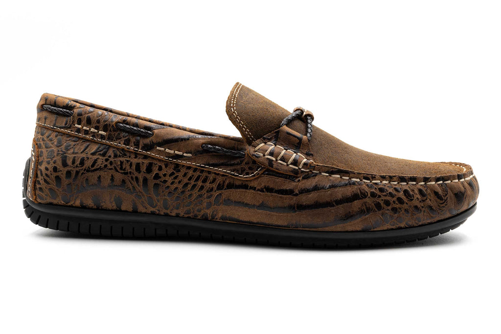 Bermuda Crocodile Grain Braided Bit Loafers - Burnt Pecan - Side