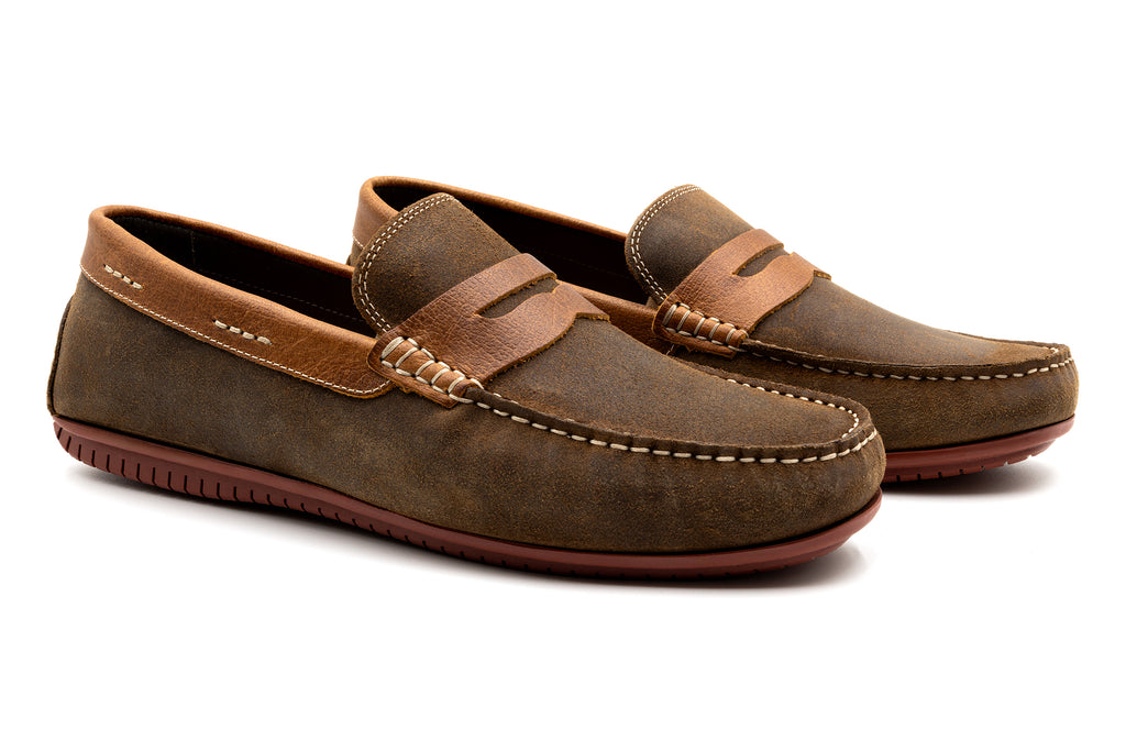 Bermuda Suede Penny Loafers - Vintage Cedar