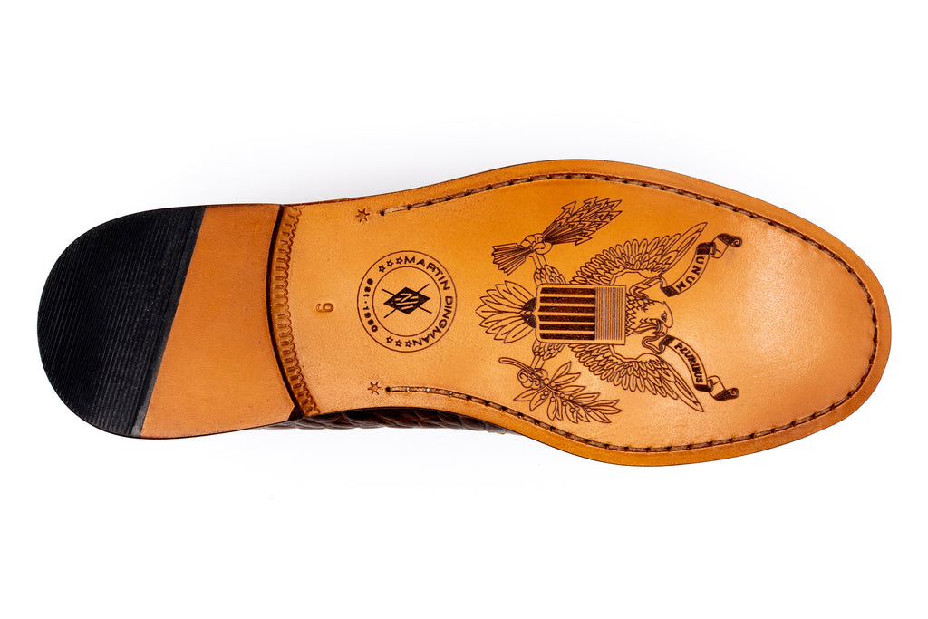 Logo of Bald Eagle on the bottom sole of the loafer