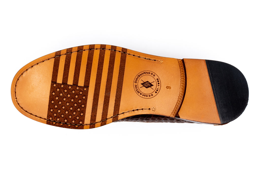 American Flag printed on bottom of Chestnut Horse Bit Loafer