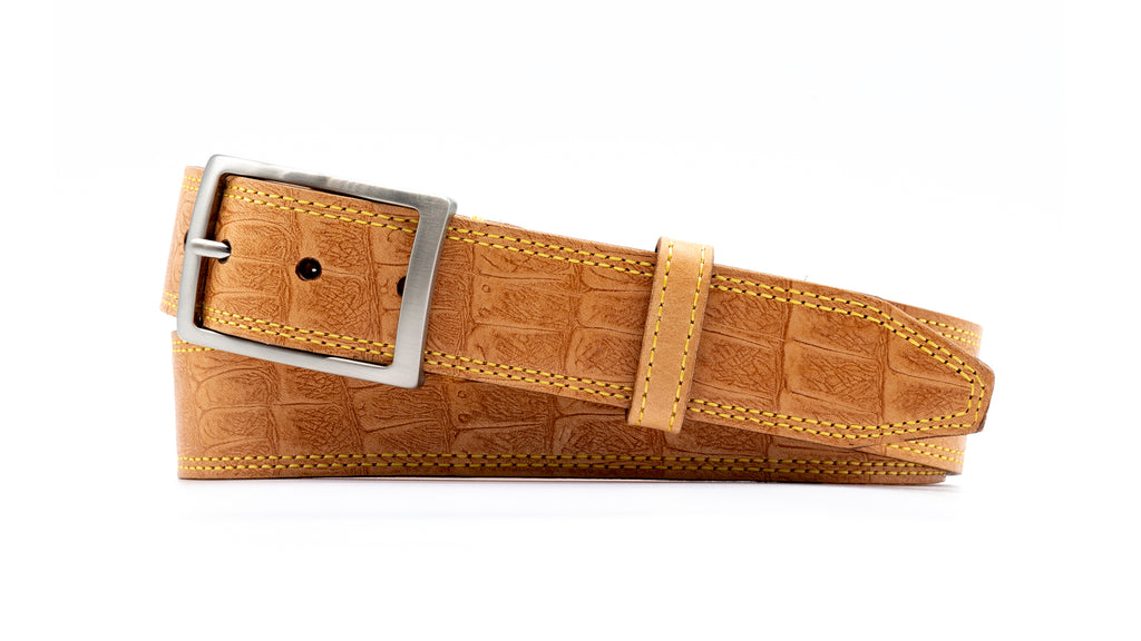 Equestrian Alligator Grain Saddle Leather Belt - Natural