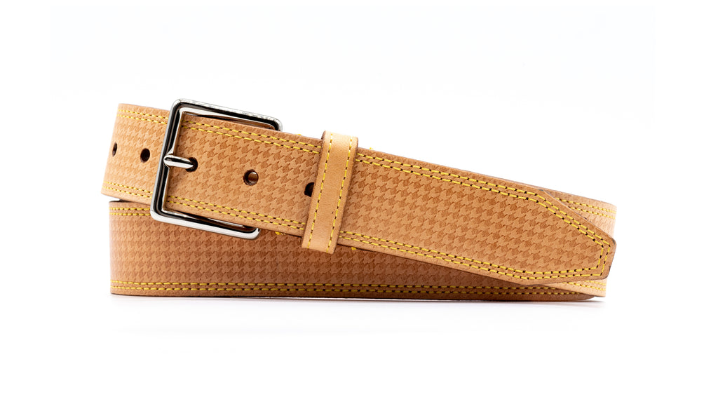 Equestrian Houndstooth Saddle Leather Belt - Natural