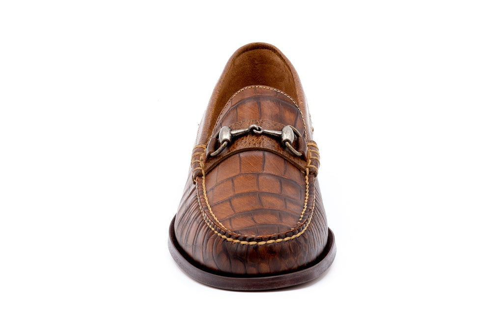 Front view of All American Alligator Grain Chestnut Horse Bit Loafer